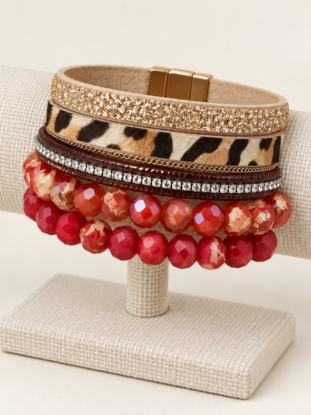 Red & Leopard Bracelet Stack